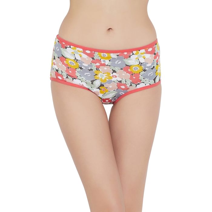 

Clovia High Waist Floral Print Hipster Panty in Multicolour- Cotton - PN3221N04, Red