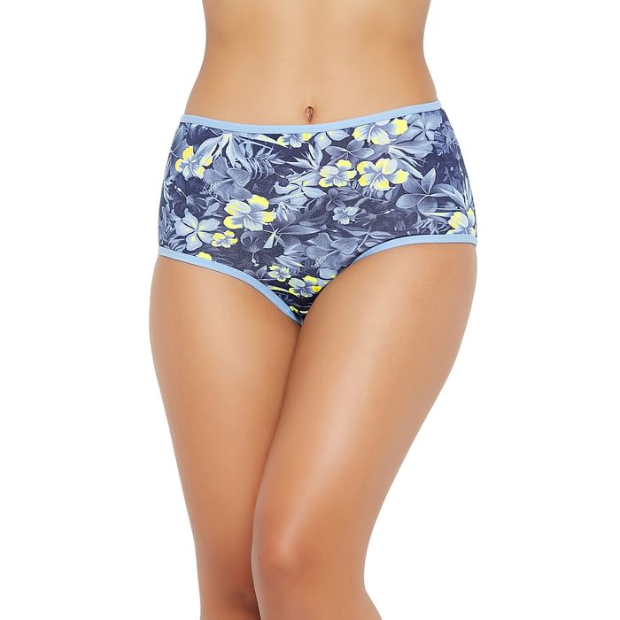 

Clovia High Waist Floral Print Hipster Panty in Navy - Cotton - PN3221A05, Dark grey