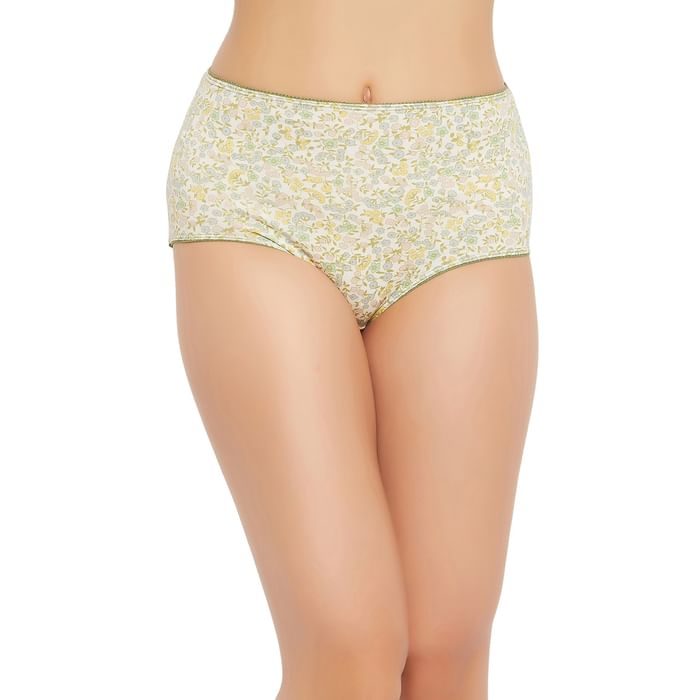 

Clovia High Waist Floral Print Hipster Panty in Off White - Cotton - PN3015C24, Nude-colour