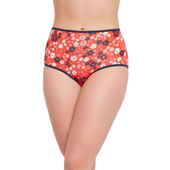 

Clovia High Waist Floral Print Hipster Panty in Orange - PN3221A16
