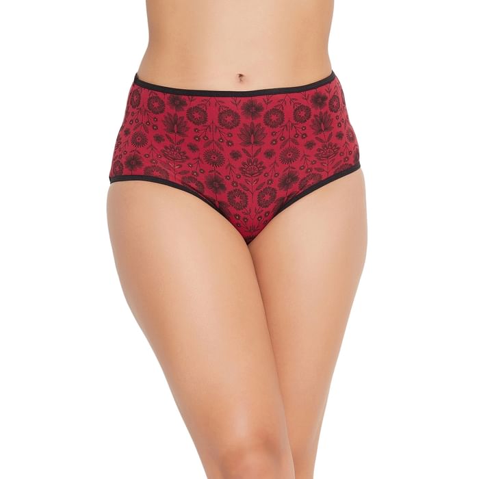 

Clovia High Waist Floral Print Hipster Panty in Red - Cotton - PN2715V04