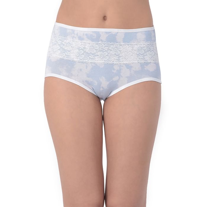 Clovia - Clovia High Waist Tie-dye Print Hipster Panty in Sky Blue – Cotton & Lace – PN3364L03