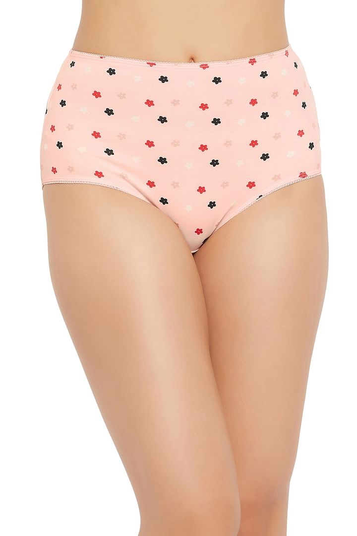 Buy High Waist Floral Print Hipster Panty in Soft Pink - Cotton