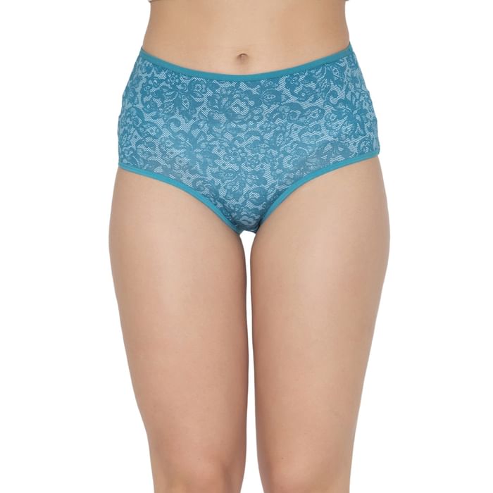 

Clovia High Waist Floral Print Hipster Panty in Turquoise Blue - Cotton - PN3221A36, Teal