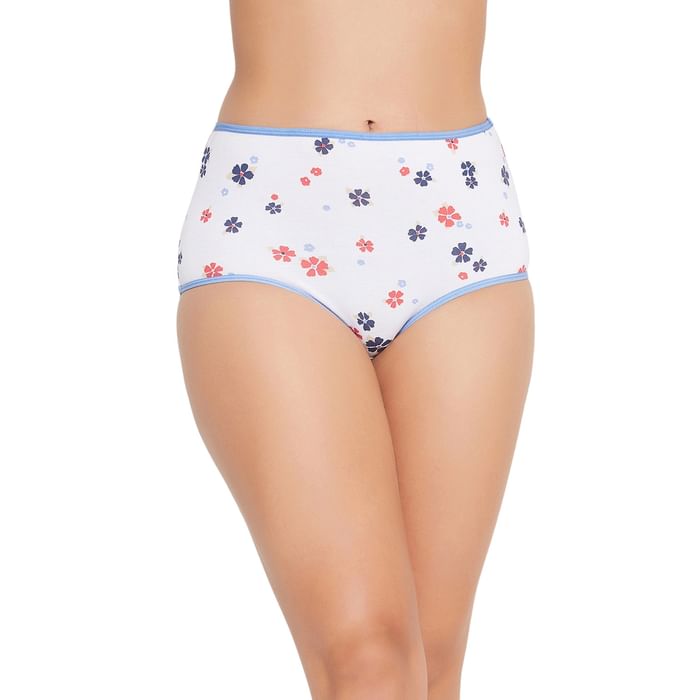 

Clovia High Waist Floral Print Hipster Panty in White - Cotton - PN3219I18