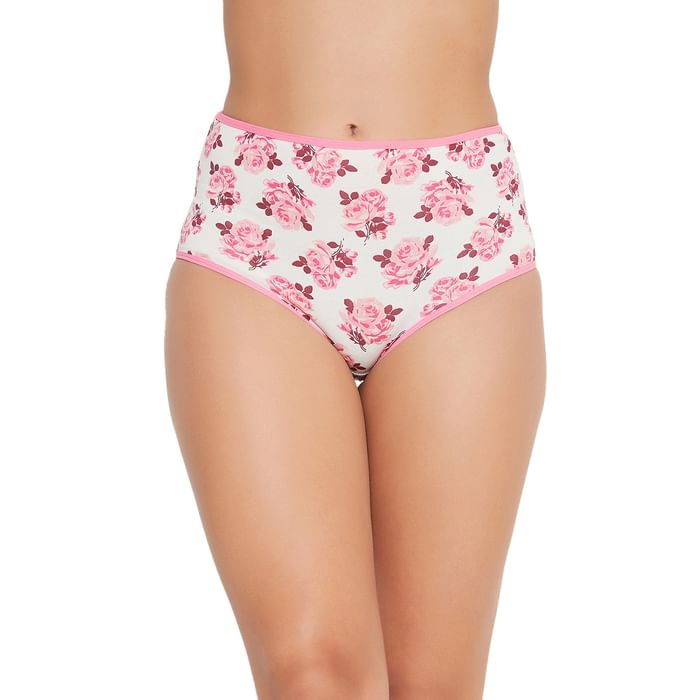 

Clovia High Waist Floral Print Hipster Panty in White - Cotton - PN3219V18