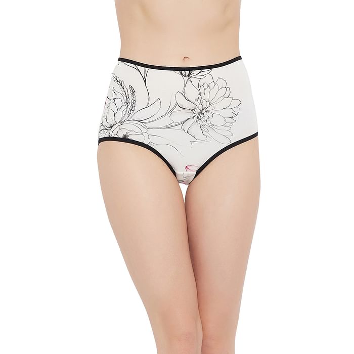 

Clovia High Waist Floral Print Hipster Panty in White - Cotton - PN3219U18