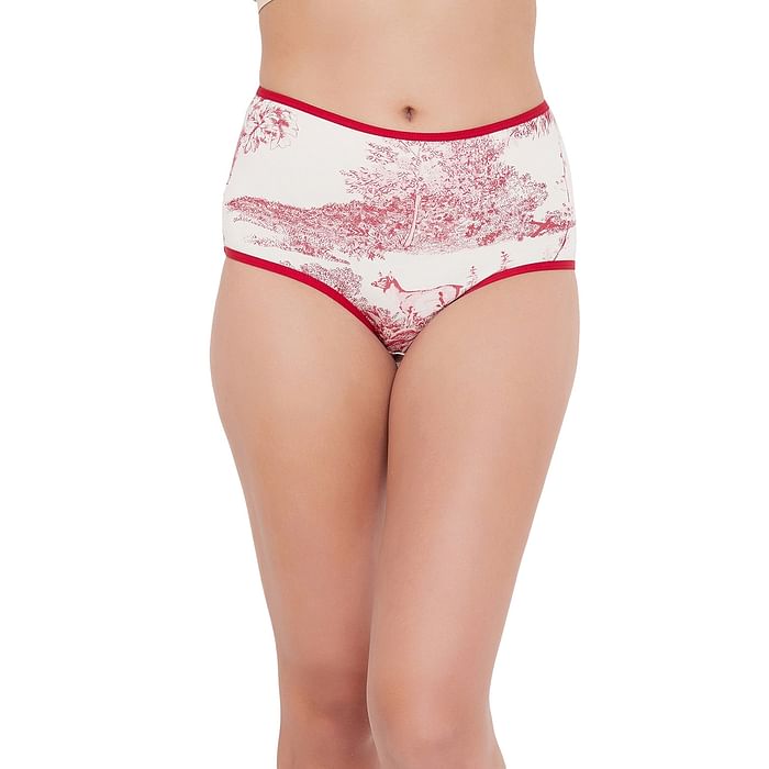 

Clovia High Waist Floral Print Hipster Panty in White - Cotton - PN3219U04, Red