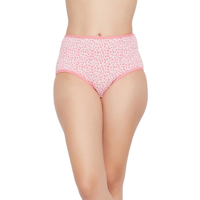 

Clovia High Waist Floral Print Hipster Panty in White - Cotton - PN3221K22, Light pink