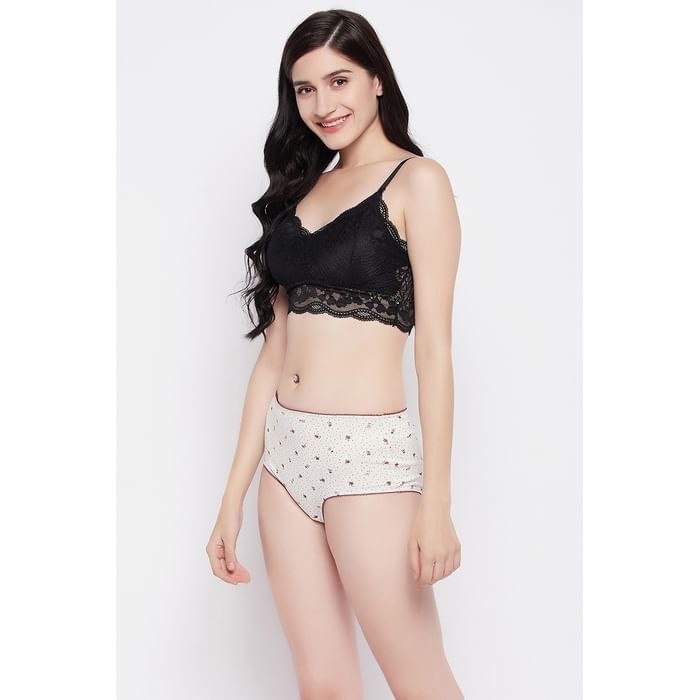 

Clovia High Waist Floral Print Hipster Panty in White - Cotton - PN3015M18
