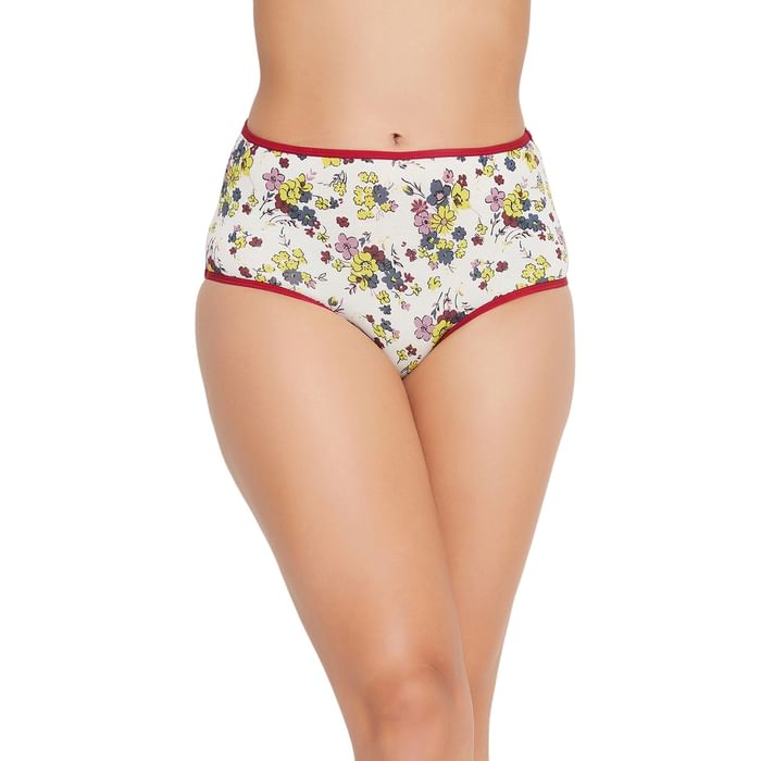 

Clovia High Waist Floral Print Hipster Panty in White - Cotton - PN3219I19, Multicolour
