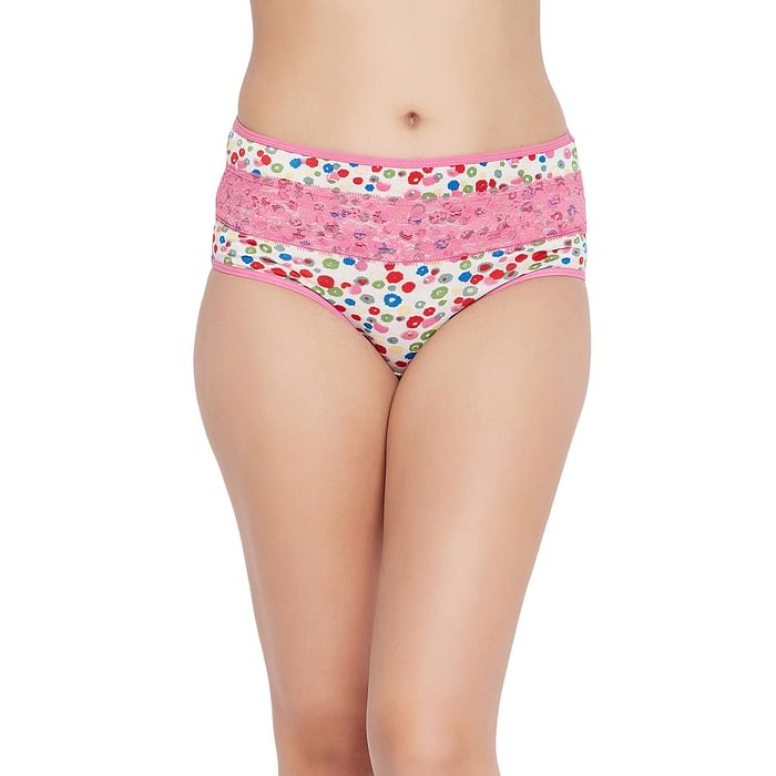

Clovia High Waist Floral Print Hipster Panty in White - Cotton & Lace - PN3364Q18