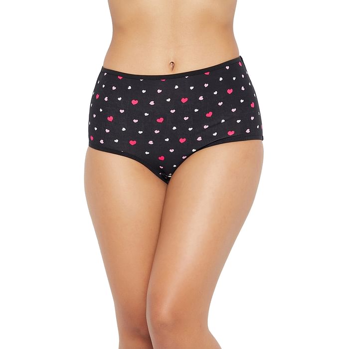 

Clovia High Waist Heart Print Hipster Panty in Black - Cotton - PN3221S13