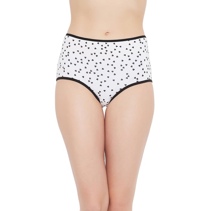 

Clovia High Waist Heart Print Hipster Panty in White - Cotton - PN3221H18