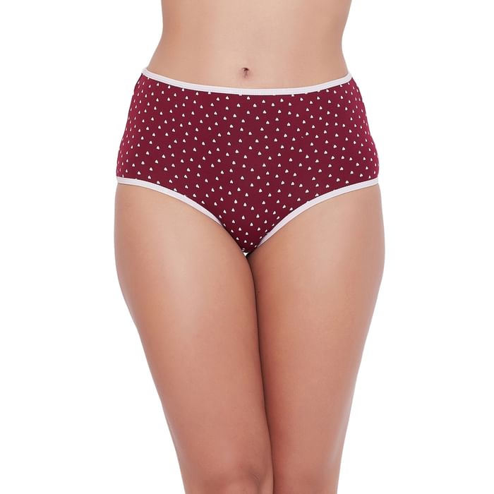 

Clovia High Waist Heart Print Hipster Panty in Wine-Colour - Cotton - PN3221Q15, Purple
