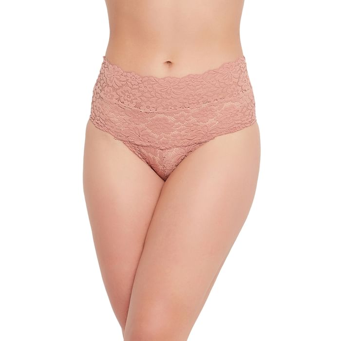 

Clovia High Waist Hipster Panty in Beige - Lace - PN3489A24, Nude-colour