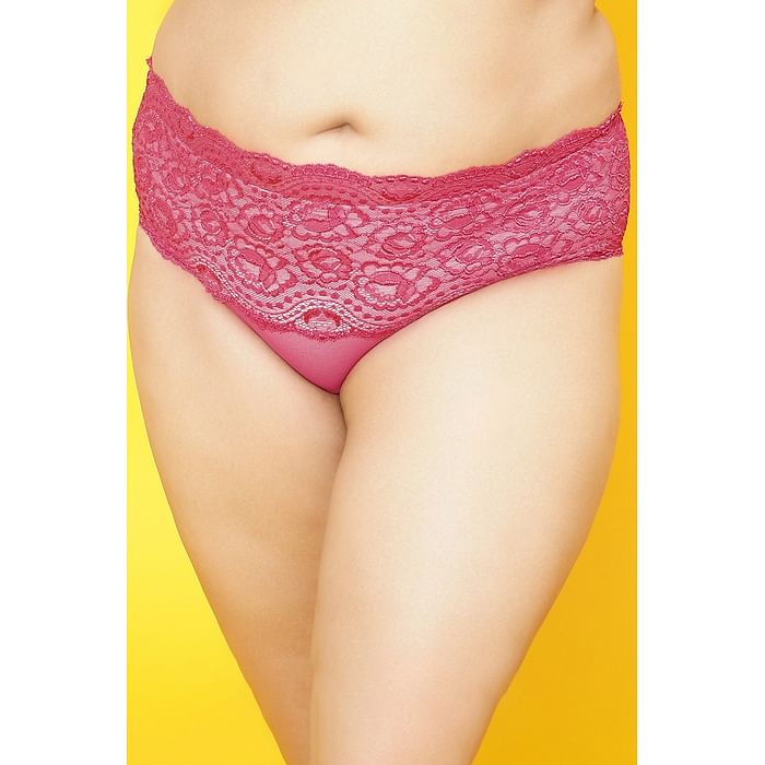 

Clovia High Waist Hipster Panty in Hot Pink with Sheer Back - Lace - PN3531A14