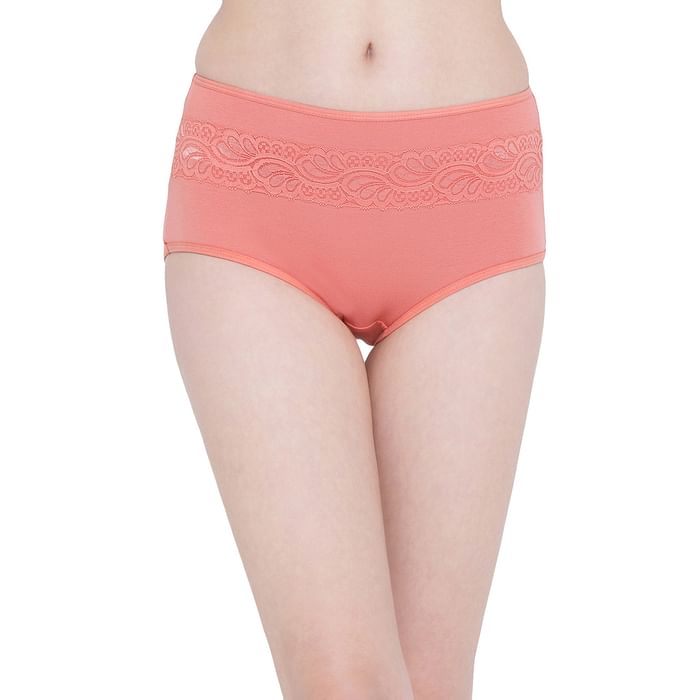 

Clovia High Waist Hipster Panty in Dusty Pink- Cotton & Lace - PN3402J22, Light pink