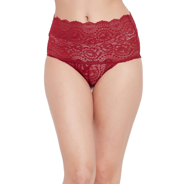 

Clovia High Waist Hipster Panty in Maroon - Lace - PN3489A09