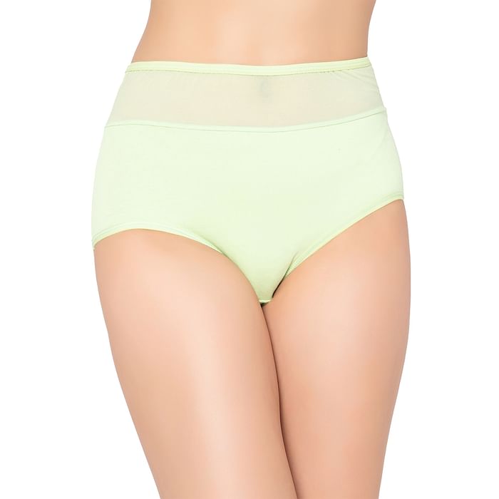 

Clovia High Waist Hipster Panty in Mint Green with Powernet Panels - Cotton - PN1167P11, Light green