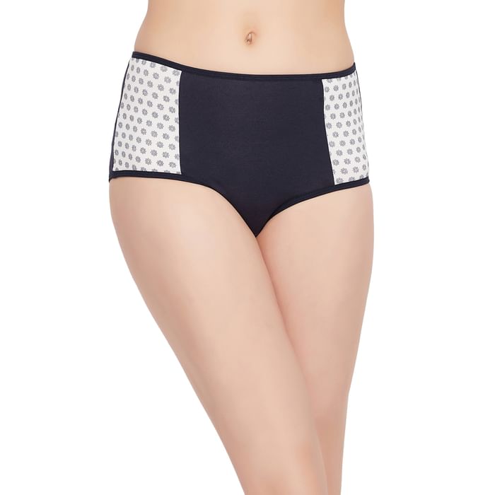

Clovia High Waist Hipster Panty in Navy with Printed Panels - Cotton - PN3251C08