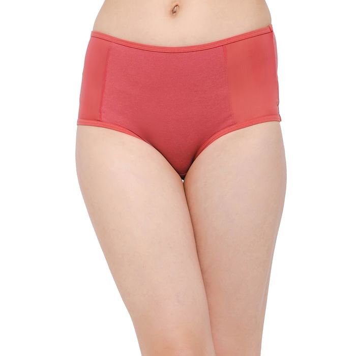 

Clovia High Waist Hipster Panty in Rose Pink with Powernet Panels - Cotton - PN2385B22