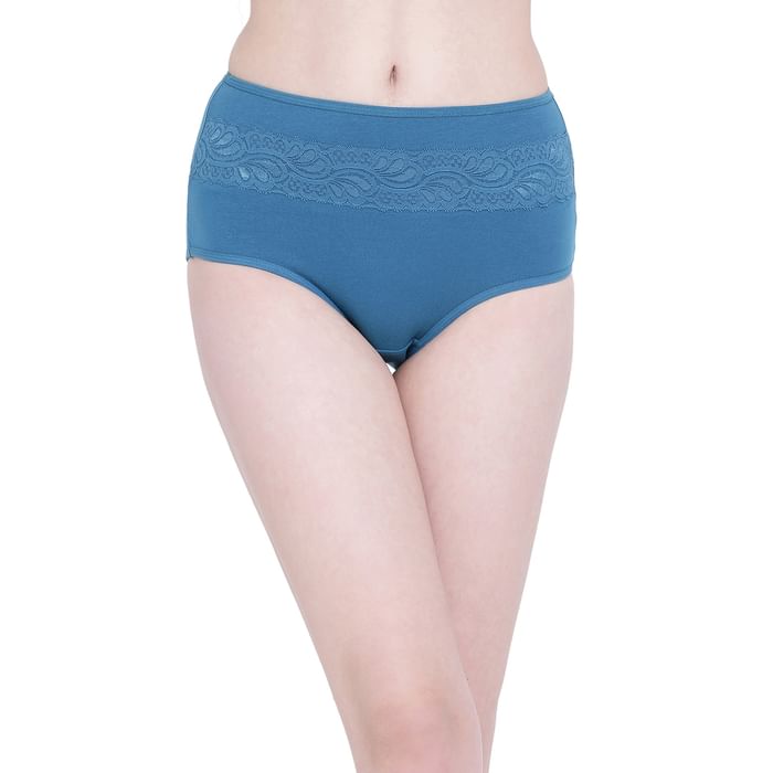 

Clovia High Waist Hipster Panty with Lace Waist in Teal- Cotton & Lace - PN3402I08, Navy