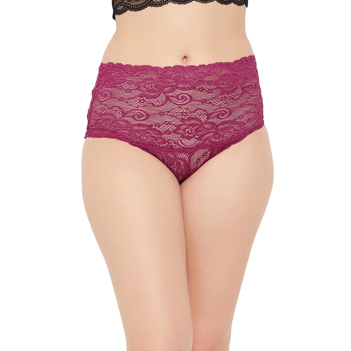 

Clovia High Waist Hipster Panty in Wine Colour - Lace - PN3489A15, Purple