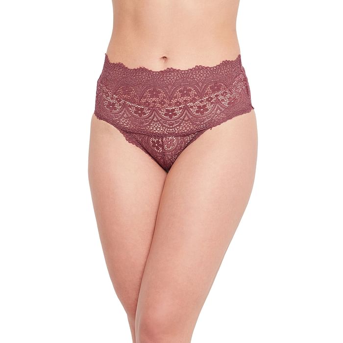 

Clovia High Waist Hipster Panty in Dusky Pink - Lace - PN3489A22, Light pink