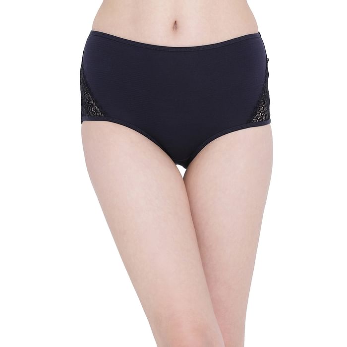 

Clovia High Waist Hipster Panty with Lace Inserts in Navy - Cotton & Lace - PN1057P08