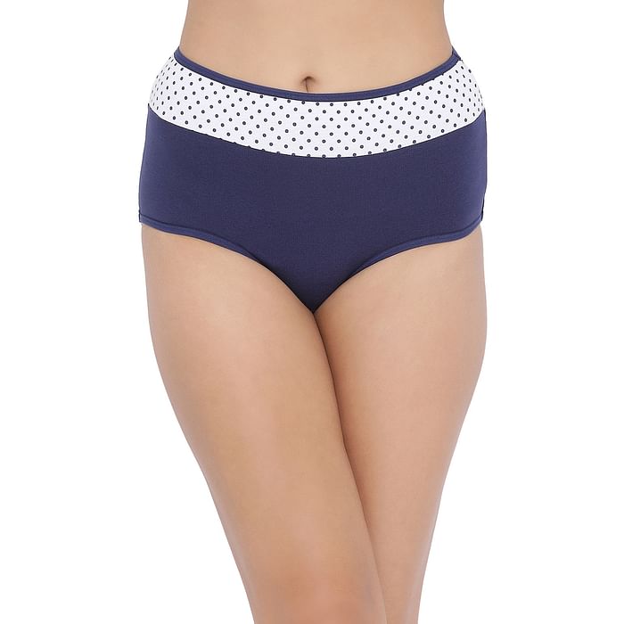 

Clovia High Waist Hipster Panty with Polka Print Waist in Dark Blue - Cotton - PN3354T08, Navy