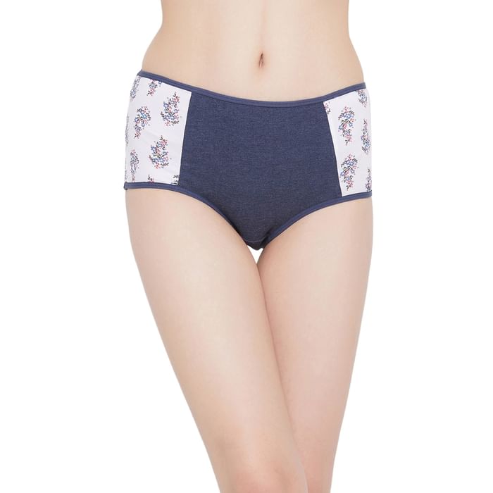 

Clovia High Waist Hipster Panty with Printed Panels in Navy - Cotton - PN3251U08