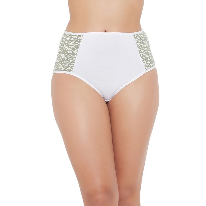 

Clovia High Waist Hipster Panty with Printed Panels in White - Cotton - PN3251U18