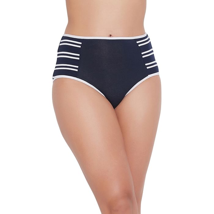 

Clovia High Waist Hipster Panty with Striped Panels in Navy - Cotton - PN3251O08