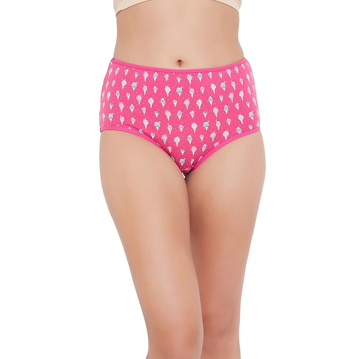 

Clovia High Waist Ice-Cream Print Hipster Panty in Dark Pink - Cotton - PN3170Z22, Light pink