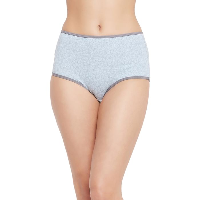 

Clovia High Waist Leaf Print Hipster Panty in Light Grey - Cotton - PN2761B01