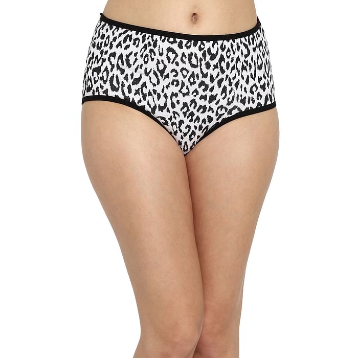 

Clovia High Waist Leopard Print Hipster Panty in White - Cotton - PN3015X18