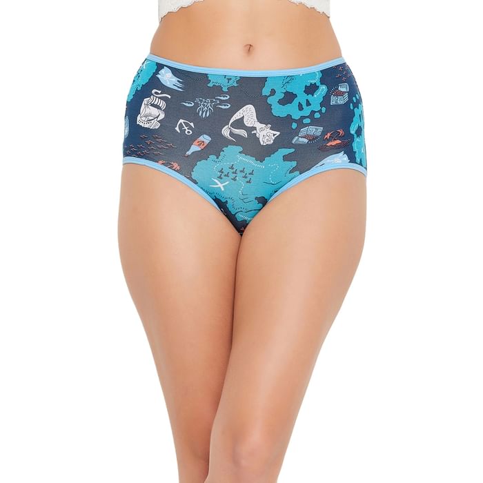 

Clovia High Waist Mermaid Print Hipster Panty in Navy - PN3170F08
