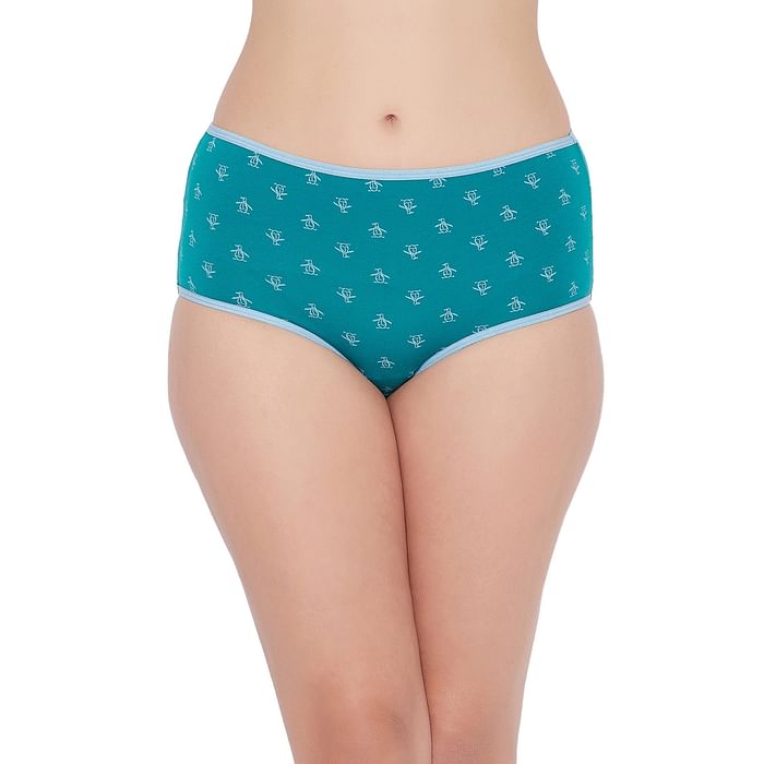 

Clovia High Waist Penguin Print Hipster Panty in Turquoise - Cotton - PN3221A35, Teal