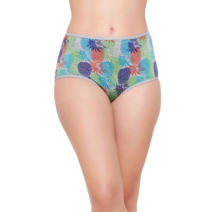 

Clovia High Waist Pineapple Print Hipster Panty in Grey Melange - Cotton - PN3170C01, Light grey