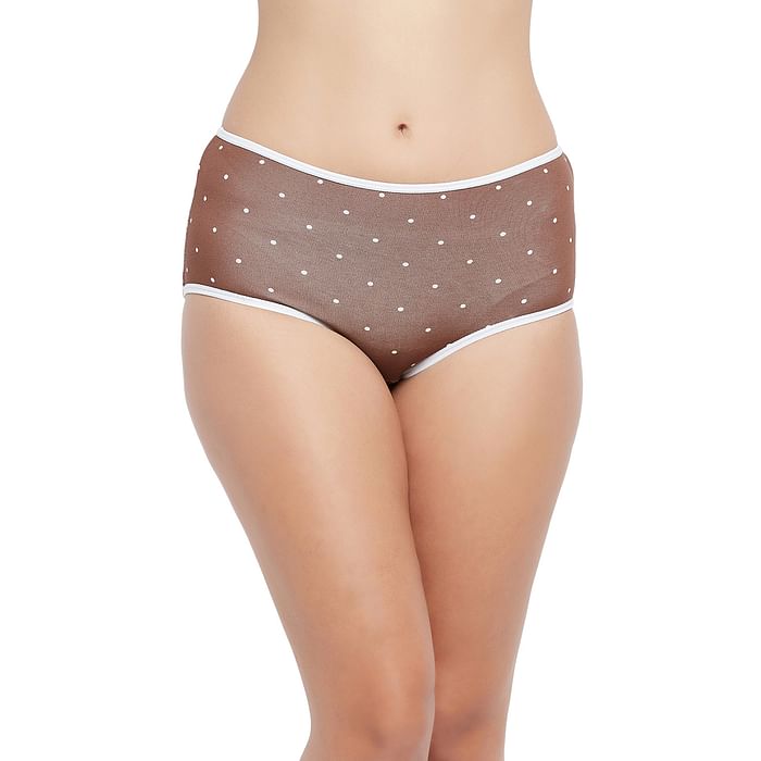 

Clovia High Waist Polka Dot Hipster Panty in Brown - Cotton - PN3170Y06
