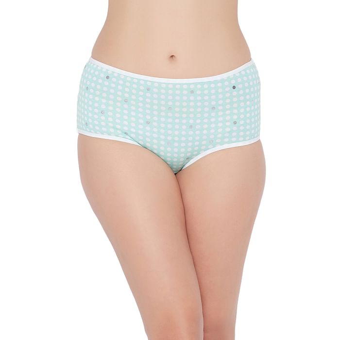 

Clovia High Waist Polka Dot Hipster Panty in Cyan - Cotton - PN3170A11, Light green