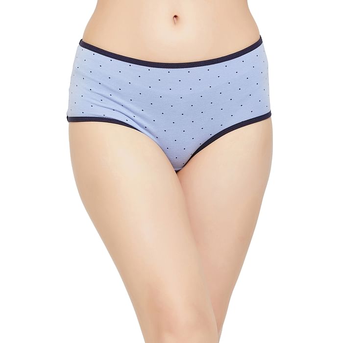 

Clovia High Waist Polka Print Hipster Panty in Powder Blue - Cotton - PN3221F03, Light blue