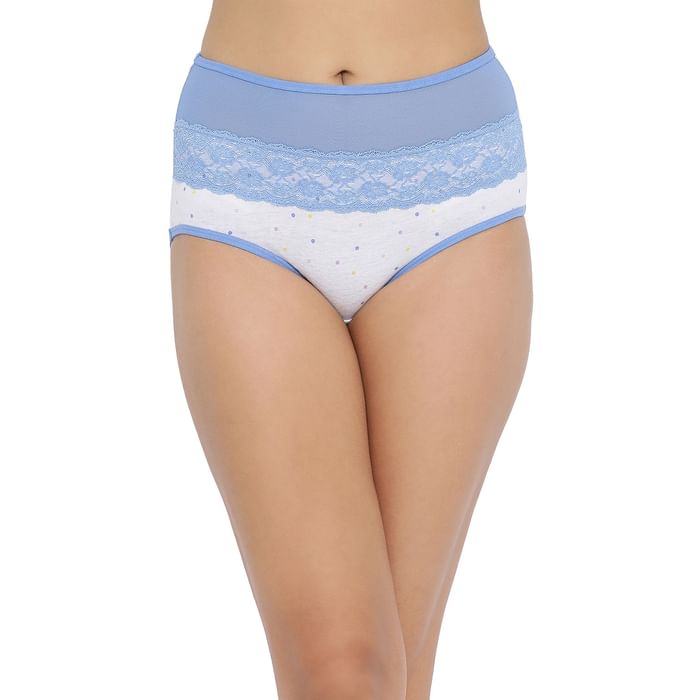 

Clovia High Waist Polka Print Hipster Panty with Sheer Waist in White - Cotton & Lace - PN3418P18