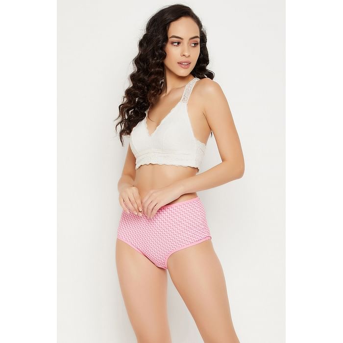 

Clovia High Waist Printed Hipster Panty in Baby Pink - PN3498C22, Light pink