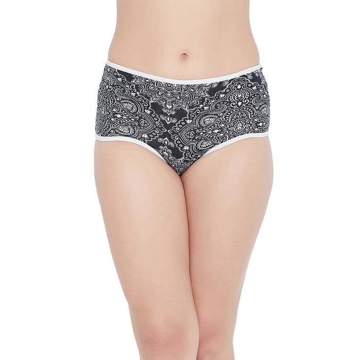 

Clovia High Waist Printed Hipster Panty in Black - Cotton - PN3170J13