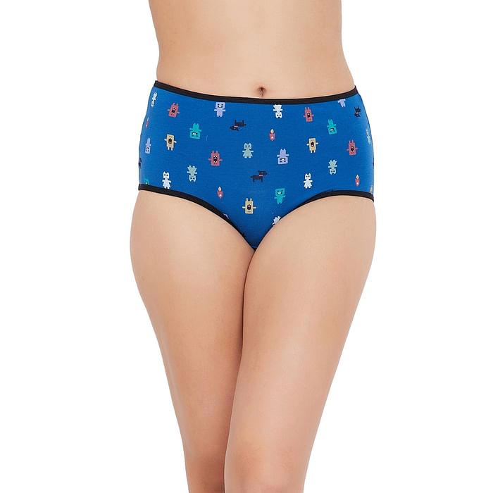 

Clovia High Waist Printed Hipster Panty in Blue - Cotton - PN3221T03, Light blue