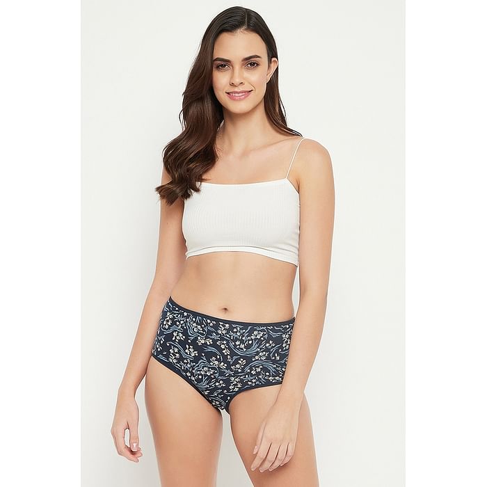 

Clovia High Waist Printed Hipster Panty in Dark Blue - Cotton - PN3170E08, Navy