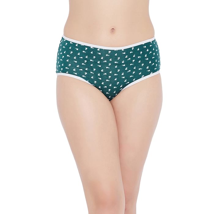 

Clovia High Waist Printed Hipster Panty in Dark Green - Cotton - PN3219Y17