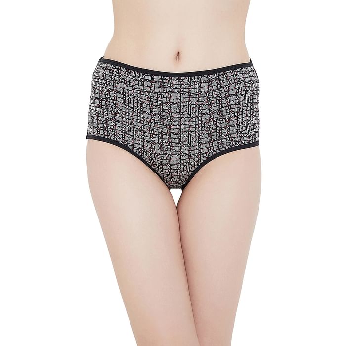 

Clovia High Waist Printed Hipster Panty in Dark Grey- Cotton - PN3318X05
